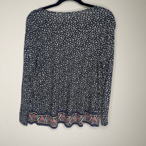 J. Jill Black Floral Knit Top Blouse Sz Petite Medium - Picture 6 of 9